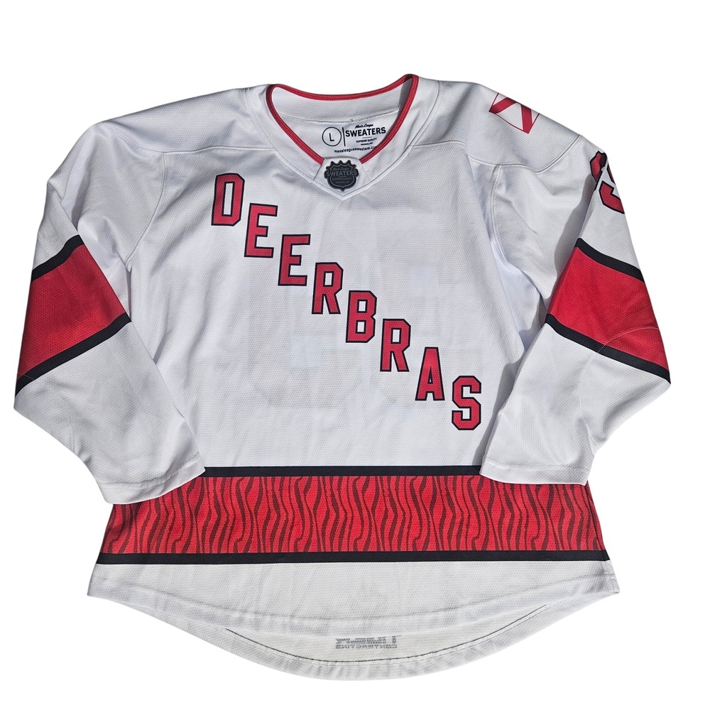 Mens Size L Beer League Sweaters Beerbras Hockey Jersey White Red MacLeod 39
